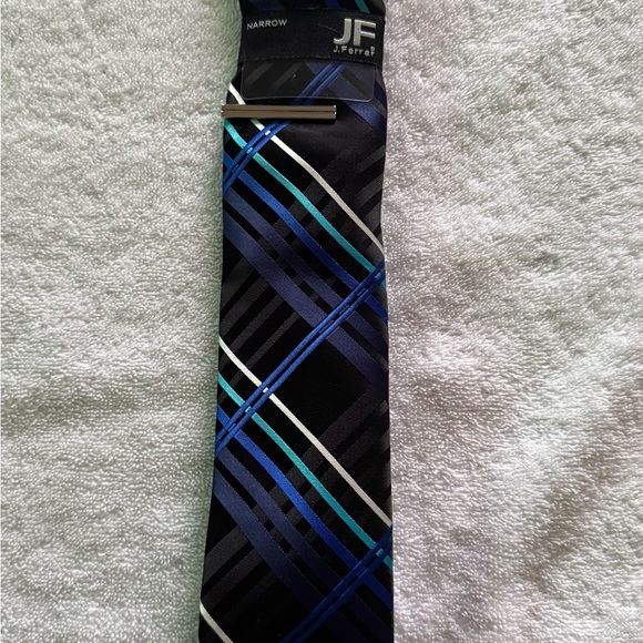 jf j.ferrar Other - JF J.Ferrar Black and Blue Striped Tie
